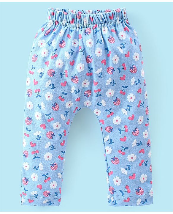 Babyhug Cotton Knee Length Diaper Pants Checks & Floral Print Pack of 3- Blue Pink & White