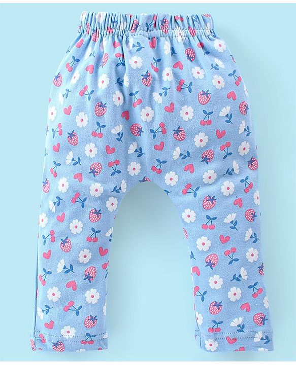Babyhug Cotton Knee Length Diaper Pants Checks & Floral Print Pack of 3- Blue Pink & White
