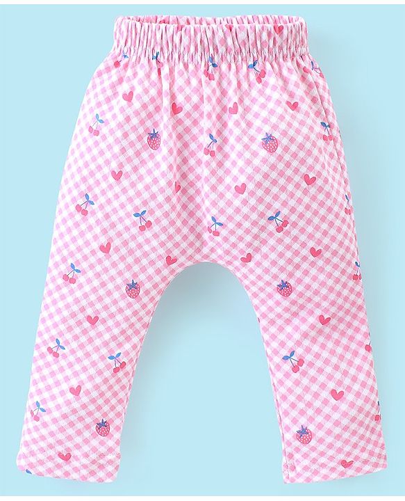 Babyhug Cotton Knee Length Diaper Pants Checks & Floral Print Pack of 3- Blue Pink & White