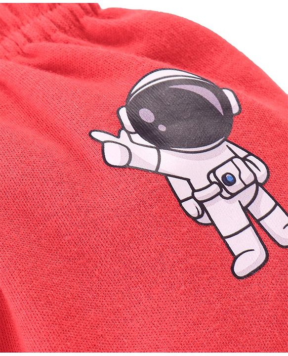 Babyhug Full Length Cotton Diaper Pants Astronaut Print Pack of 3 - Red & Blue