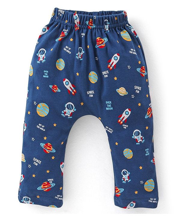Babyhug Full Length Cotton Diaper Pants Astronaut Print Pack of 3 - Red & Blue