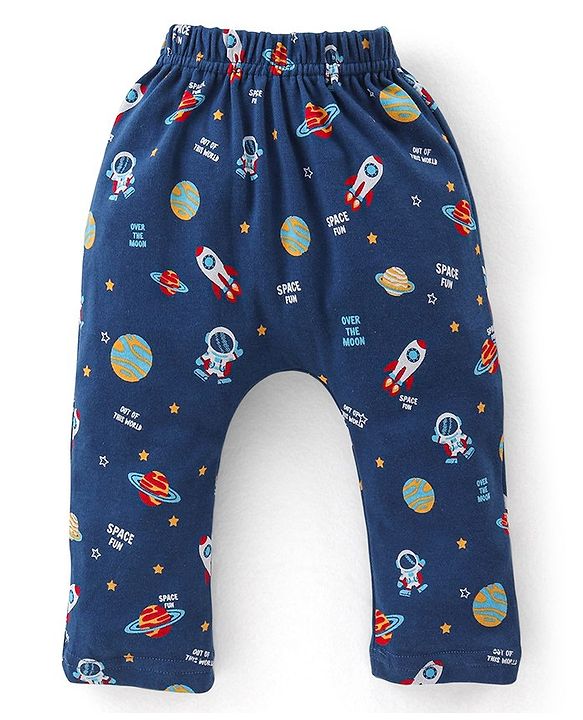 Babyhug Full Length Cotton Diaper Pants Astronaut Print Pack of 3 - Red & Blue