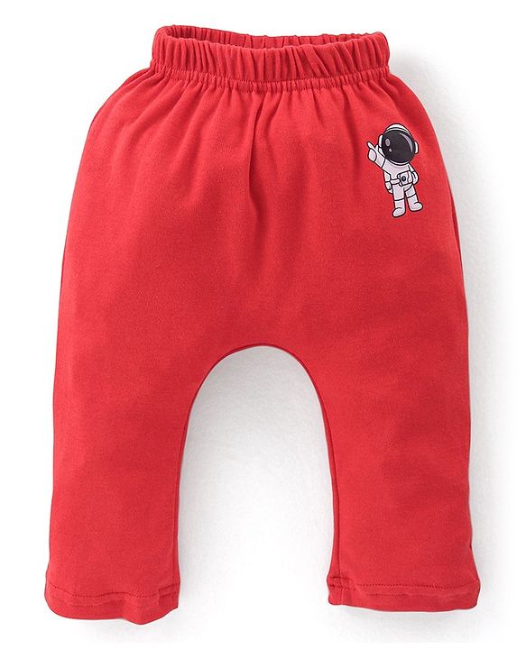 Babyhug Full Length Cotton Diaper Pants Astronaut Print Pack of 3 - Red & Blue