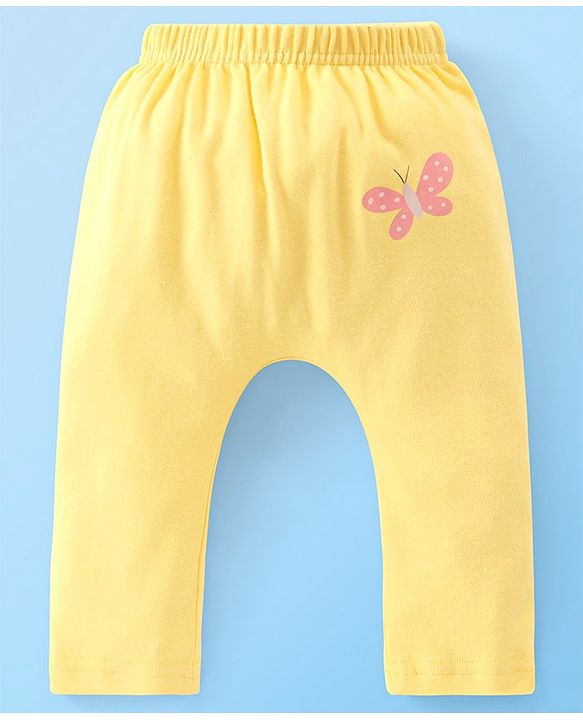Babyhug Cotton Full Length Diaper Pants Butterfly & Floral Print Pack Of 3- Yellow White & Purple