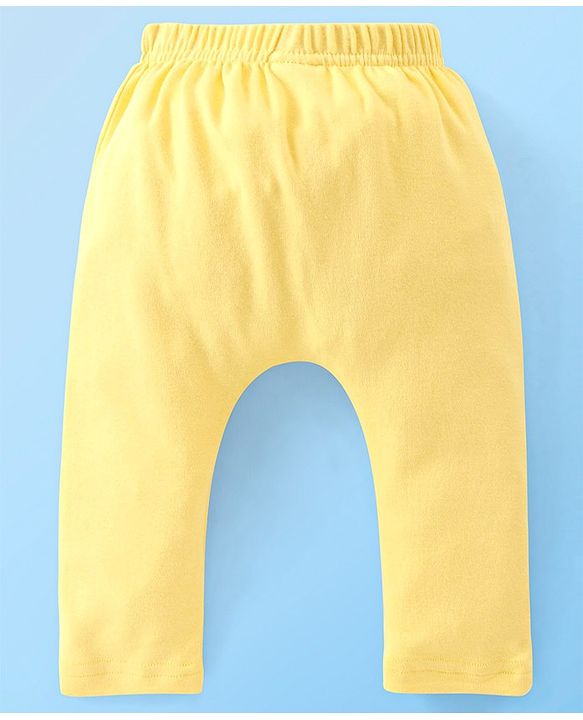 Babyhug Cotton Full Length Diaper Pants Butterfly & Floral Print Pack Of 3- Yellow White & Purple