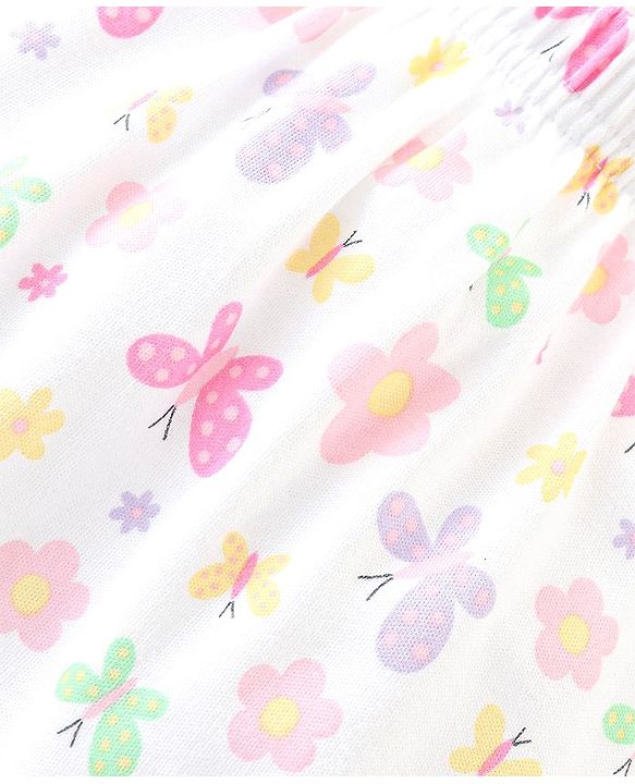 Babyhug Cotton Full Length Diaper Pants Butterfly & Floral Print Pack Of 3- Yellow White & Purple
