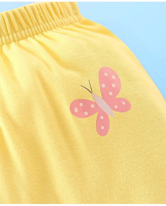 Babyhug Cotton Full Length Diaper Pants Butterfly & Floral Print Pack Of 3- Yellow White & Purple