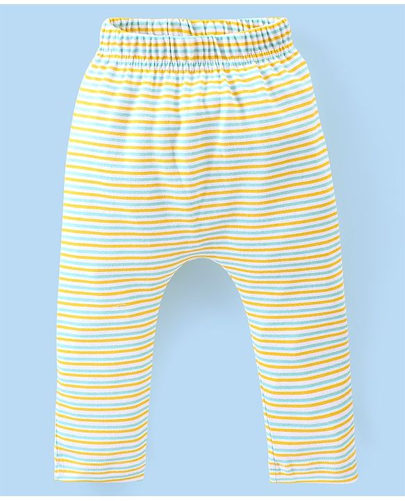 Babyhug Cotton Knee Length Diaper Pants Stripes & Turtle Print Pack of 3- Yellow Green & White