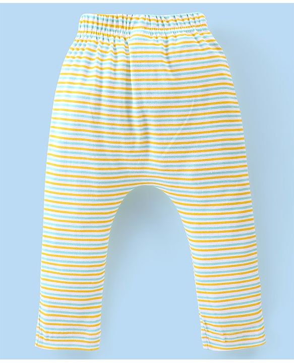 Babyhug Cotton Knee Length Diaper Pants Stripes & Turtle Print Pack of 3- Yellow Green & White