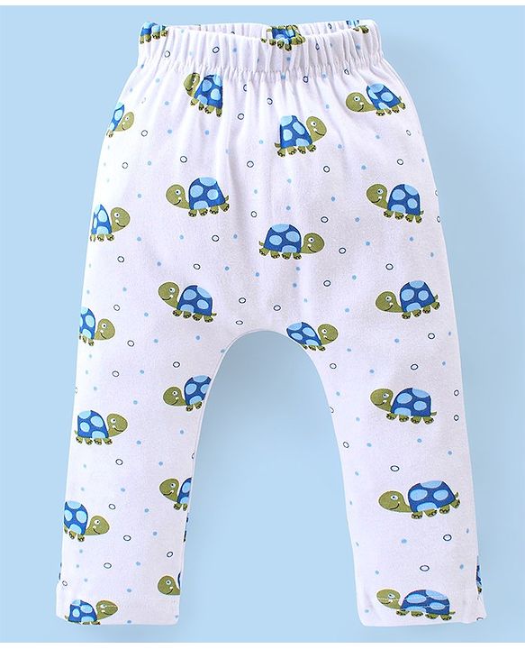 Babyhug Cotton Knee Length Diaper Pants Stripes & Turtle Print Pack of 3- Yellow Green & White