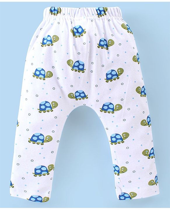 Babyhug Cotton Knee Length Diaper Pants Stripes & Turtle Print Pack of 3- Yellow Green & White