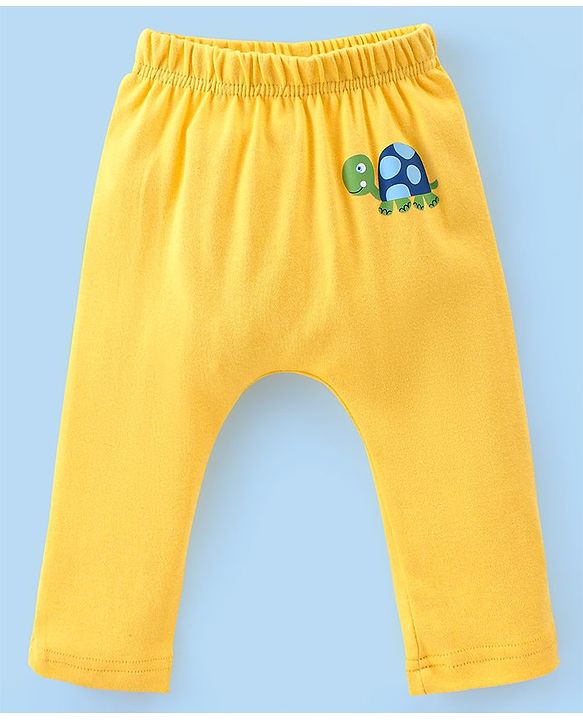 Babyhug Cotton Knee Length Diaper Pants Stripes & Turtle Print Pack of 3- Yellow Green & White
