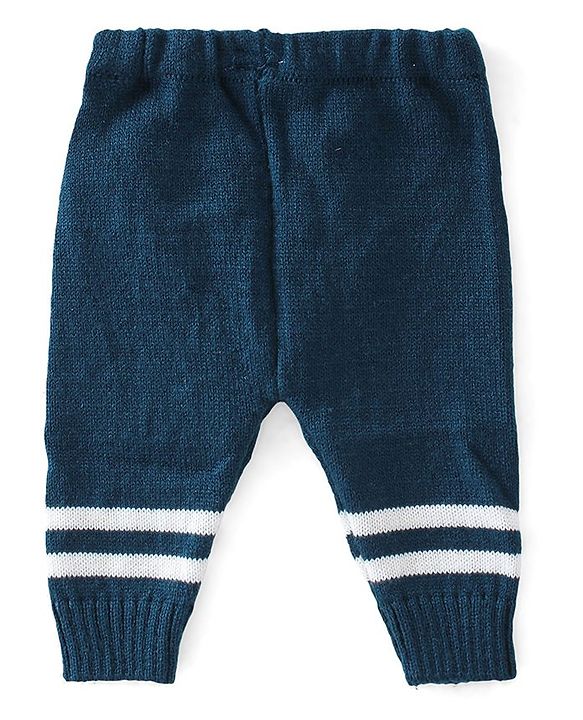 Babyhug Knitted Full Sleeves Striped Design Sweater Set with Cap & Booties - Red & Navy Blue