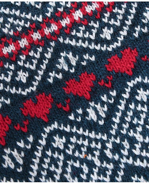 Babyhug Knitted Full Sleeves Striped Design Sweater Set with Cap & Booties - Red & Navy Blue