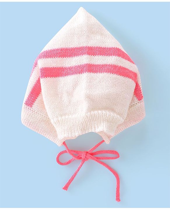 Babyhug Full Sleeves Striped Sweater Sets with Cap and Booties - Red & White