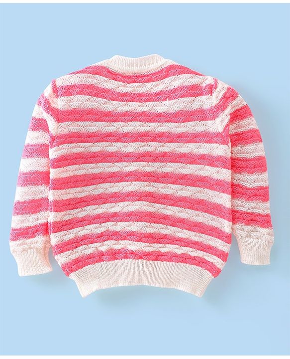 Babyhug Full Sleeves Striped Sweater Sets with Cap and Booties - Red & White