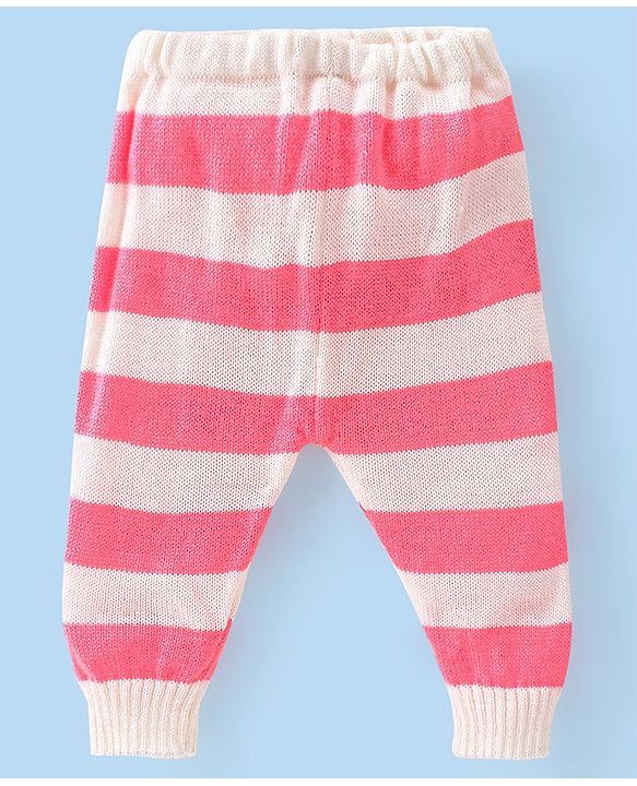 Babyhug Full Sleeves Striped Sweater Sets with Cap and Booties - Red & White
