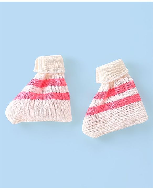 Babyhug Full Sleeves Striped Sweater Sets with Cap and Booties - Red & White