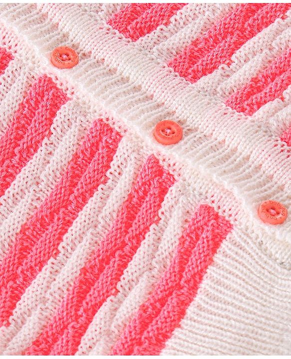 Babyhug Full Sleeves Striped Sweater Sets with Cap and Booties - Red & White