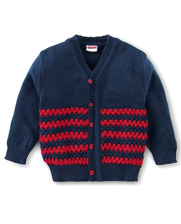 Babyhug Knit Full Sleeves Baby Sweater Set - Navy & Red