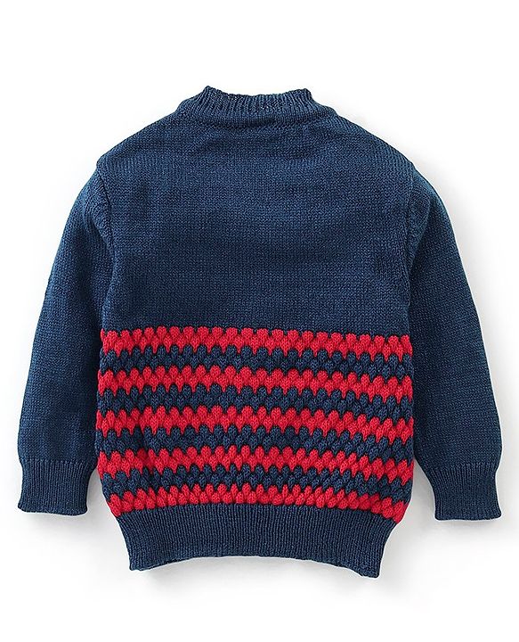 Babyhug Knit Full Sleeves Baby Sweater Set - Navy & Red