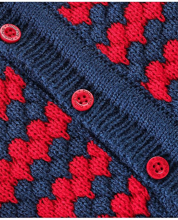Babyhug Knit Full Sleeves Baby Sweater Set - Navy & Red