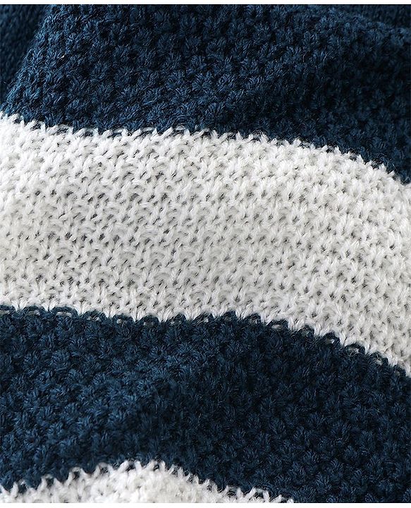 Babyhug Knit Full Sleeves Sweater Set Striped - Navy Blue & White