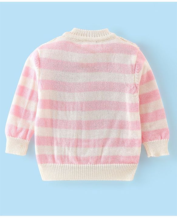 Babyhug Full Sleeves Baby Sweater Set with Cap & Booties Striped Design - Pink