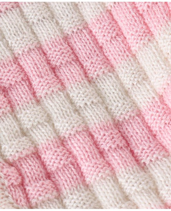 Babyhug Full Sleeves Baby Sweater Set with Cap & Booties Striped Design - Pink