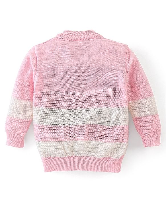 Babyhug Full Sleeves Sweater Set Striped with Cap - Pink