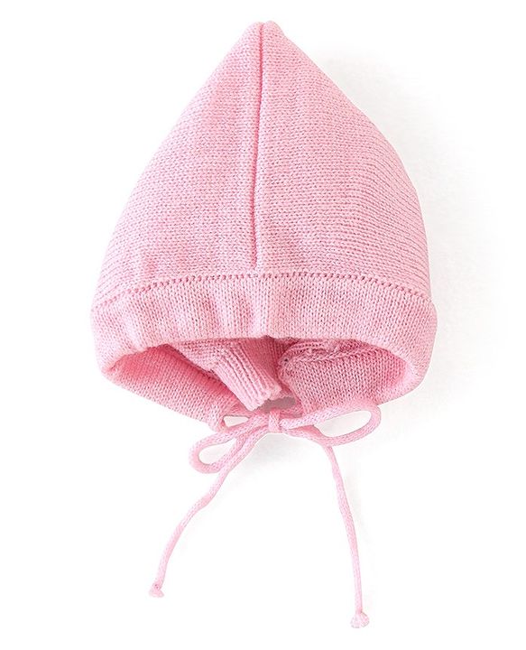 Babyhug Full Sleeves Sweater Set Striped with Cap - Pink