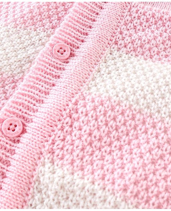 Babyhug Full Sleeves Sweater Set Striped with Cap - Pink