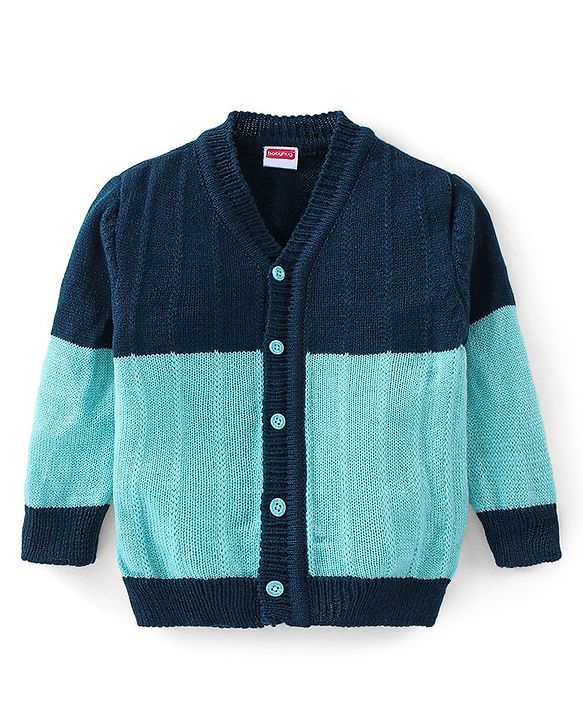 Babyhug Knitted Full Sleeves Sweater Set with Cap & Booties Cable Knit Design - Blue