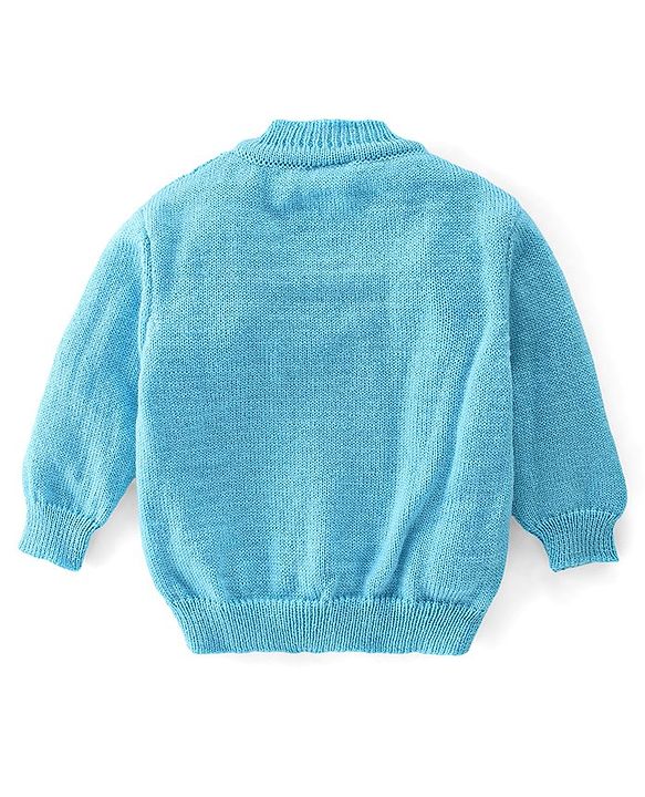 Babyhug Knitted Full Sleeves Sweater Set with Cap & Booties Cable Knit Design - Blue