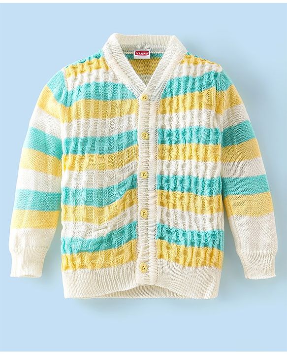 Babyhug Full Sleeves Striped Design Sweater Set with Cap & Booties - Multicolour