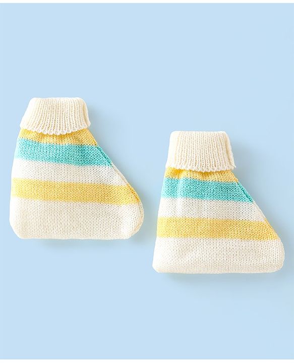 Babyhug Full Sleeves Striped Design Sweater Set with Cap & Booties - Multicolour