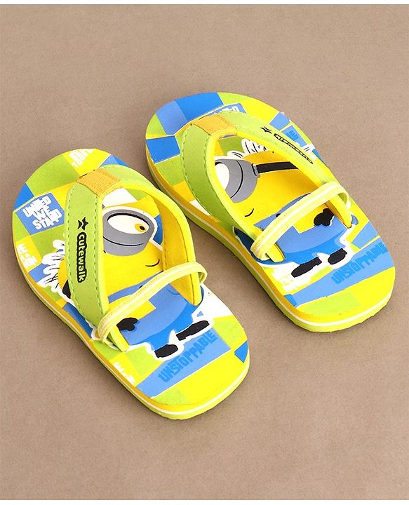 Cute Walk by Babyhug Slip On Flip Flops Minions Print - Yellow
