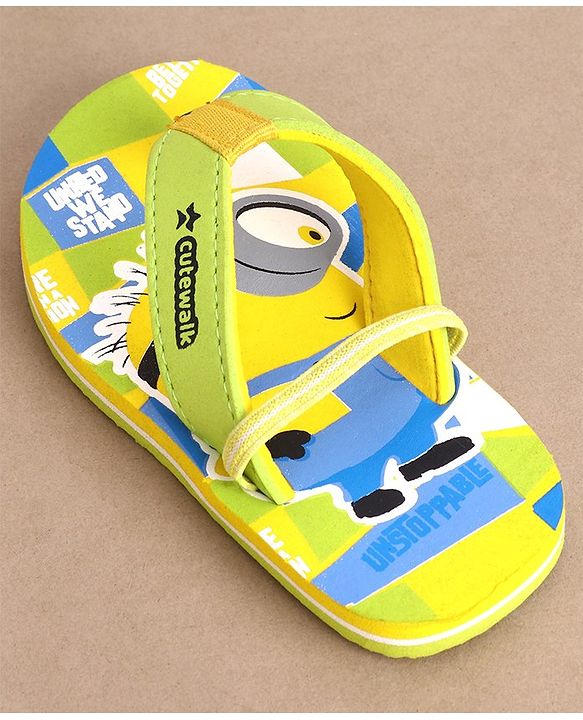 Cute Walk by Babyhug Slip On Flip Flops Minions Print - Yellow