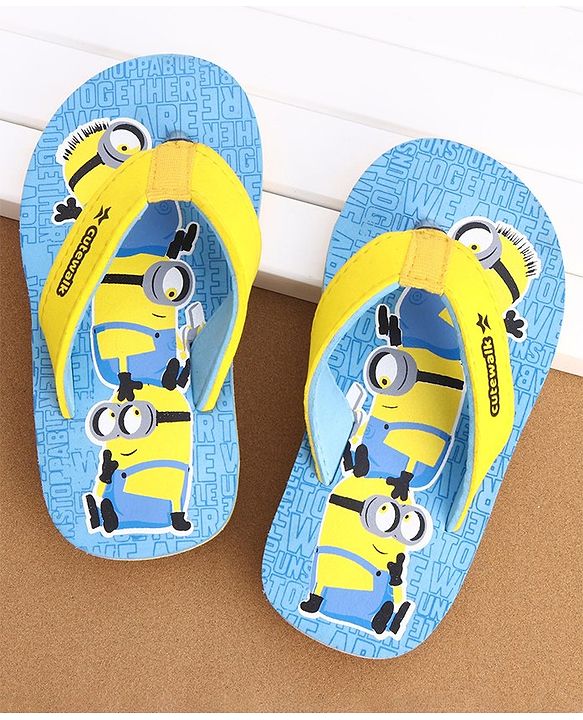 Cute Walk by Babyhug Flip Flops Minions Print - Blue