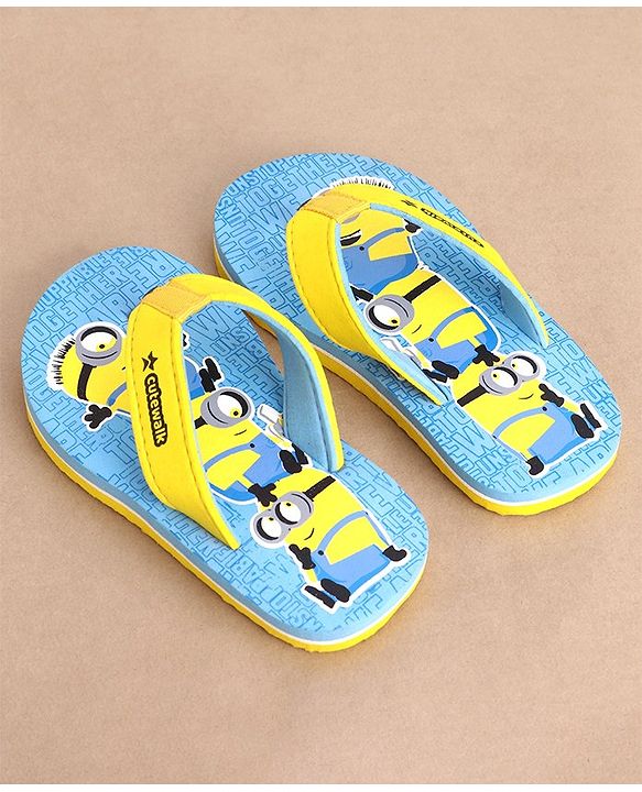 Cute Walk by Babyhug Flip Flops Minions Print - Blue