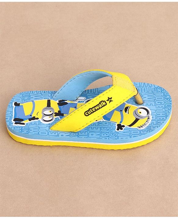 Cute Walk by Babyhug Flip Flops Minions Print - Blue