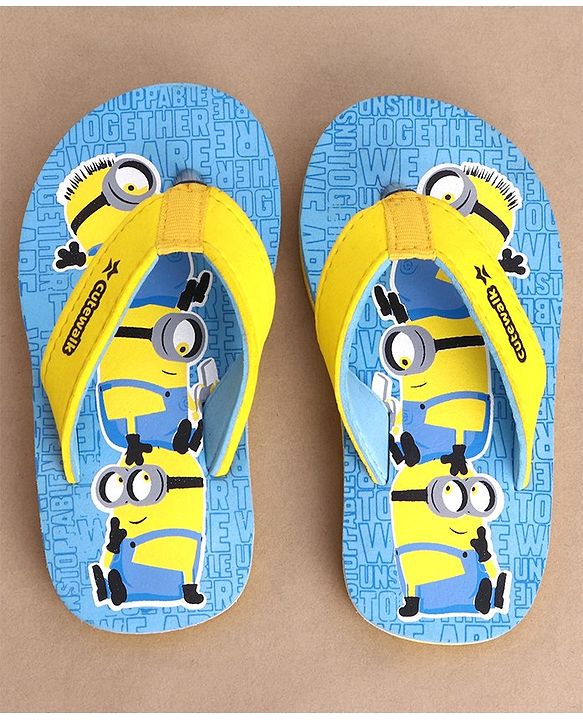 Cute Walk by Babyhug Flip Flops Minions Print - Blue