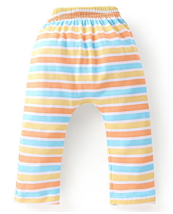 Babyhug Cotton Knee Length Diaper Pants Striped & Wild Animals Printed Pack of 3 - Yellow & Blue