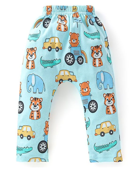 Babyhug Cotton Knee Length Diaper Pants Striped & Wild Animals Printed Pack of 3 - Yellow & Blue