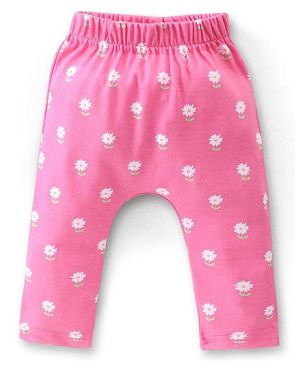 Babyhug Cotton Knit Full Length Diaper Pants Floral Printed Pack of 3 - Multicolour