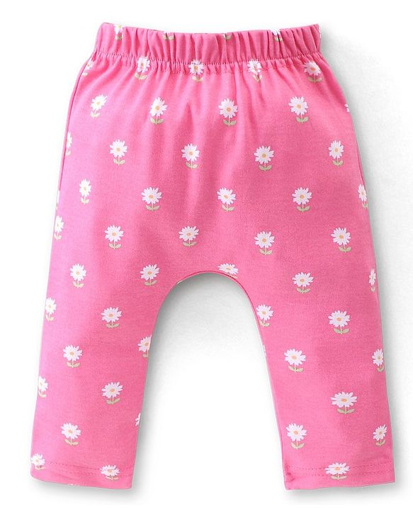Babyhug Cotton Knit Full Length Diaper Pants Floral Printed Pack of 3 - Multicolour