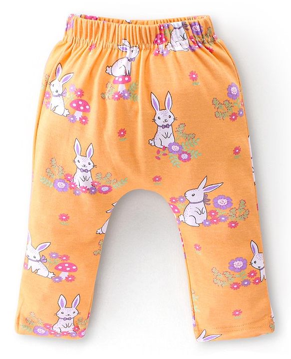 Babyhug Cotton Knit Full Length Diaper Pants Floral Printed Pack of 3 - Multicolour