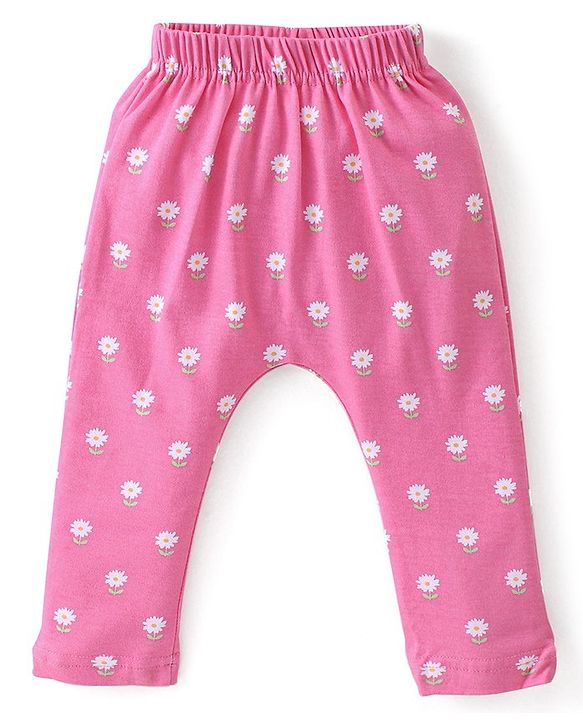 Babyhug Cotton Knit Full Length Diaper Pants Floral Printed Pack of 3 - Multicolour