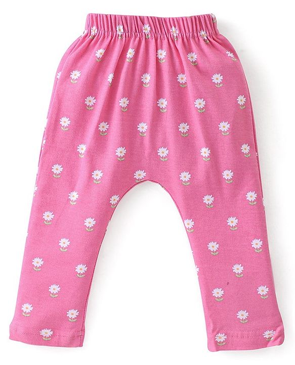 Babyhug Cotton Knit Full Length Diaper Pants Floral Printed Pack of 3 - Multicolour