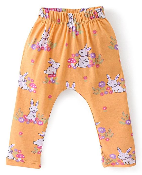 Babyhug Cotton Knit Full Length Diaper Pants Floral Printed Pack of 3 - Multicolour